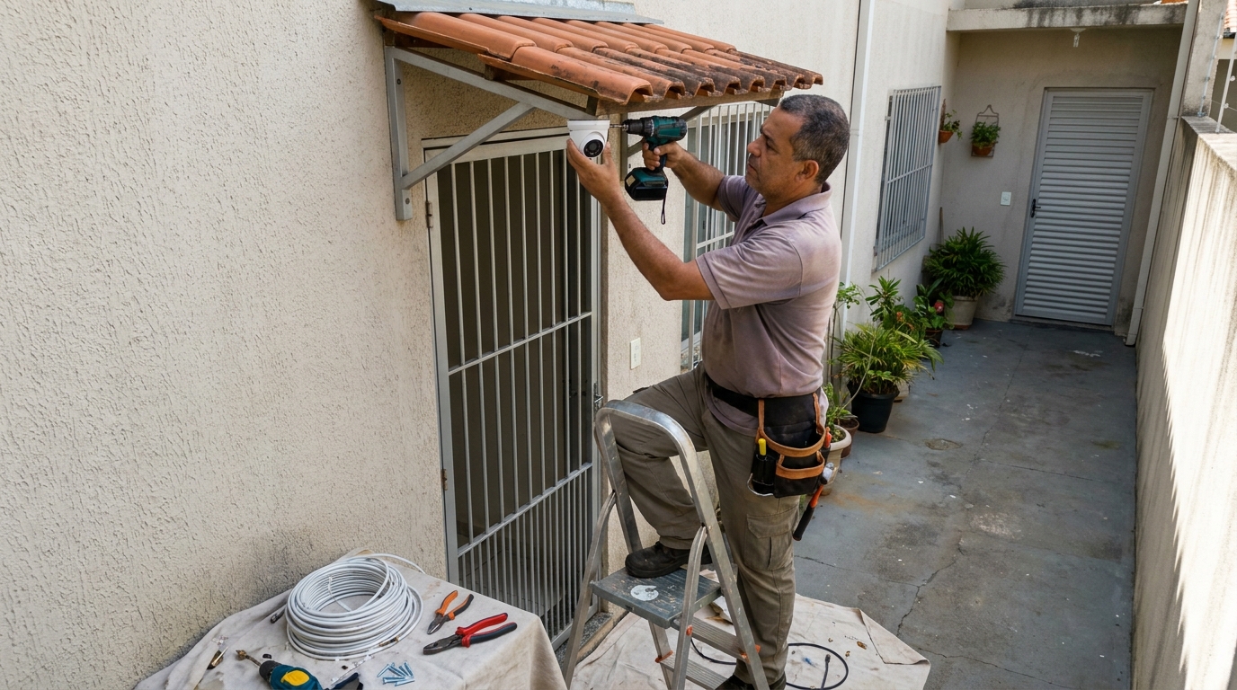 Eletricista instalando cameras de seguranca em Ponta Grossa‑PR