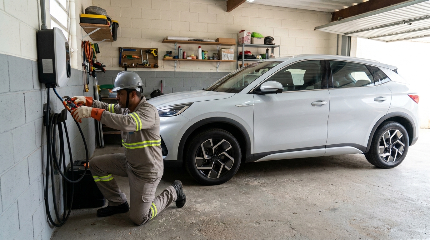 Eletricista instalando carregador de carro eletrico em Ponta Grossa‑PR