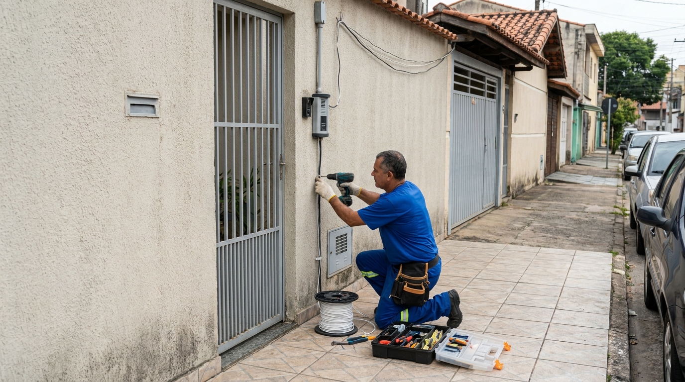 Eletricista instalando interfone em Ponta Grossa‑PR