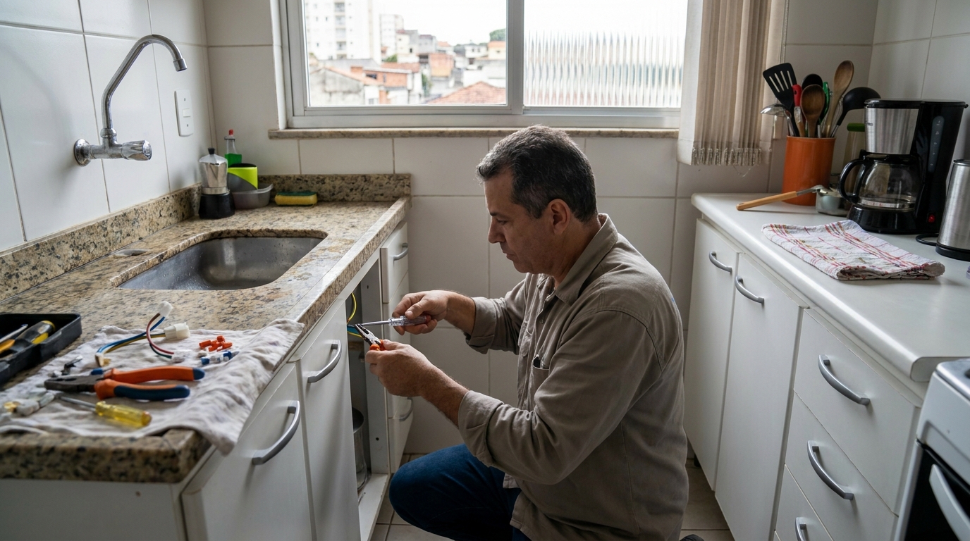 Eletricista instalando torneira eletrica em Ponta Grossa‑PR