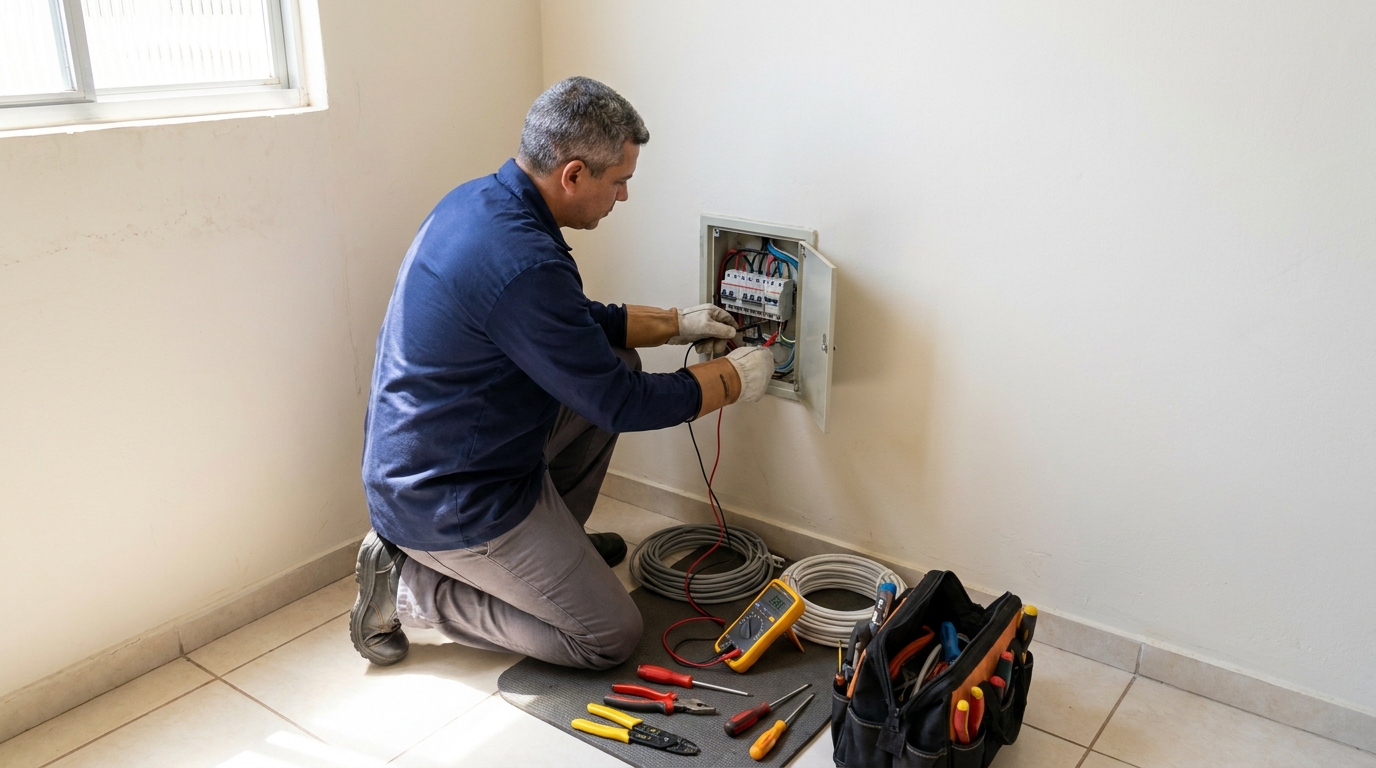 Eletricista realizando manutencao em Ponta Grossa‑PR