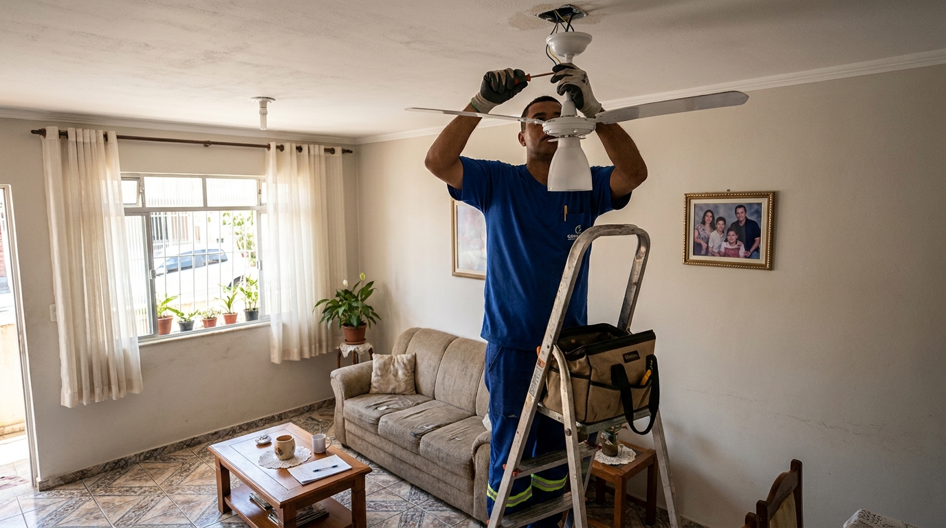 Instalacao de ventilador de teto residencial em Ponta Grossa‑PR